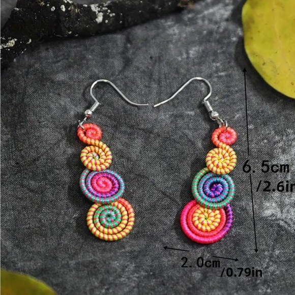 Green Spiral Swirl Dangle Earrings - Picture 2 of 2